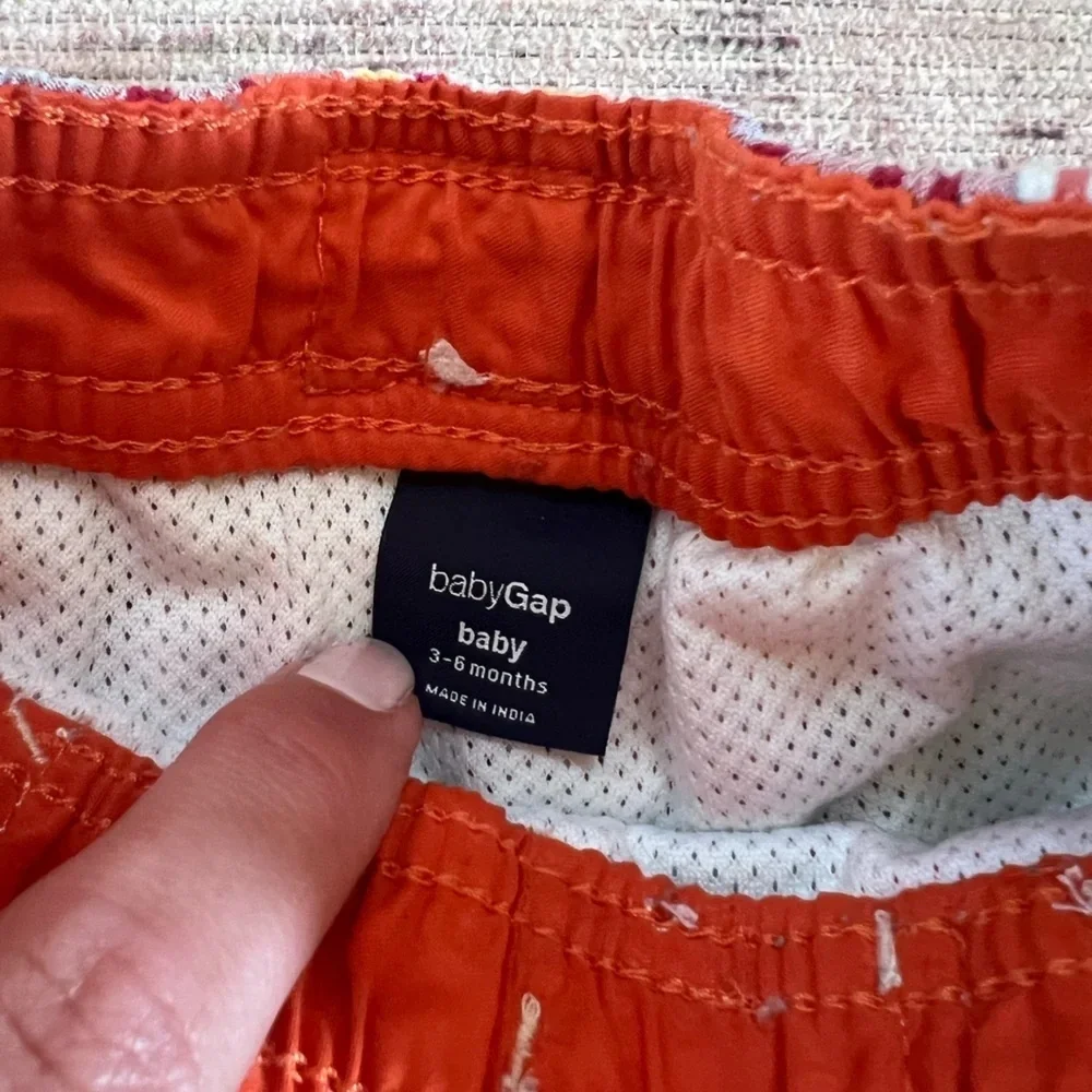GAP baby madras plaid Swim Trunks with Playful Patchwork Design